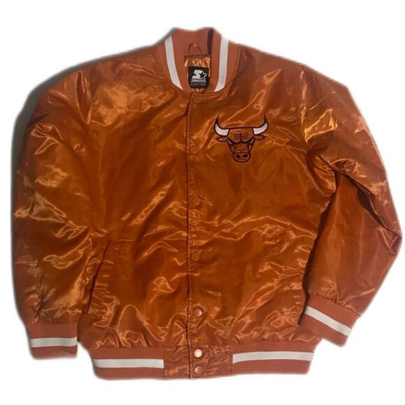 Orange Chicago Bulls Starter Black Label Varsity Jacket - Picture 1 of 6